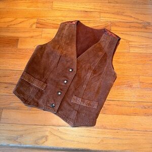 Brown Suede Reversible Vest with Buttons